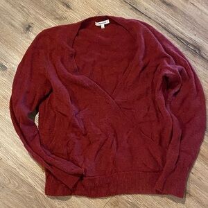 Madewell cashmere merino alpaca wrap knit sweater burgundy L large v-neck
